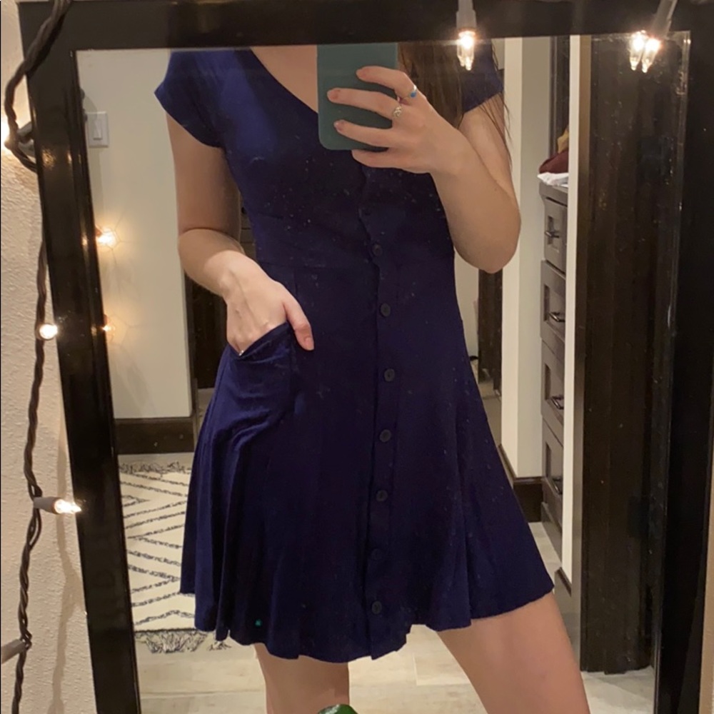 Alta Navy Blue Button Up Dress with Pockets